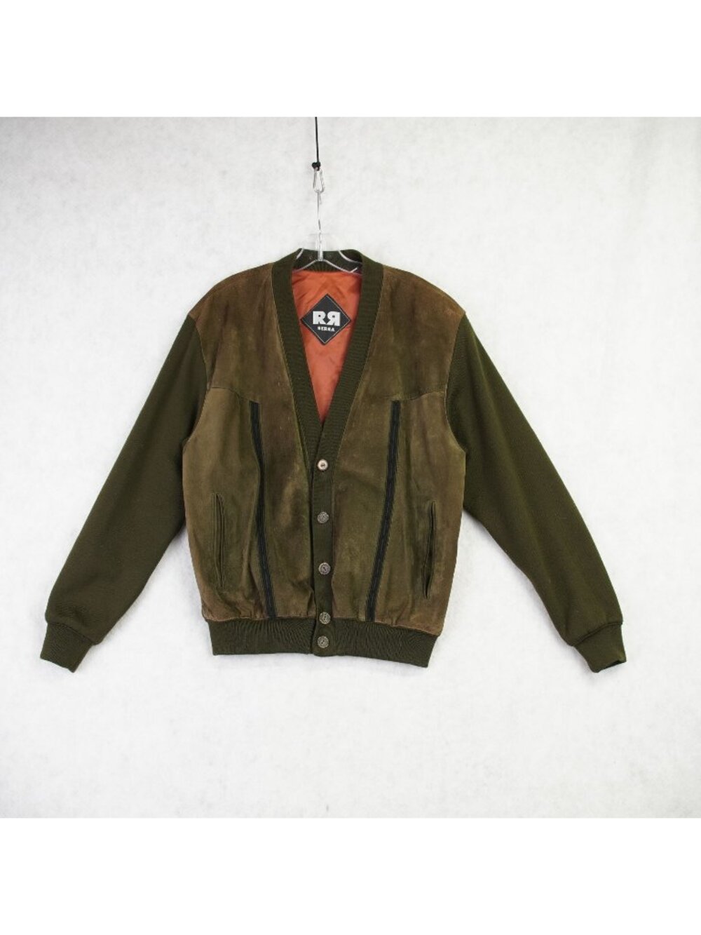 Vintage Serra Mens Suede Leather & Knit Cardigan Jacket SIze 42 US Large Olive